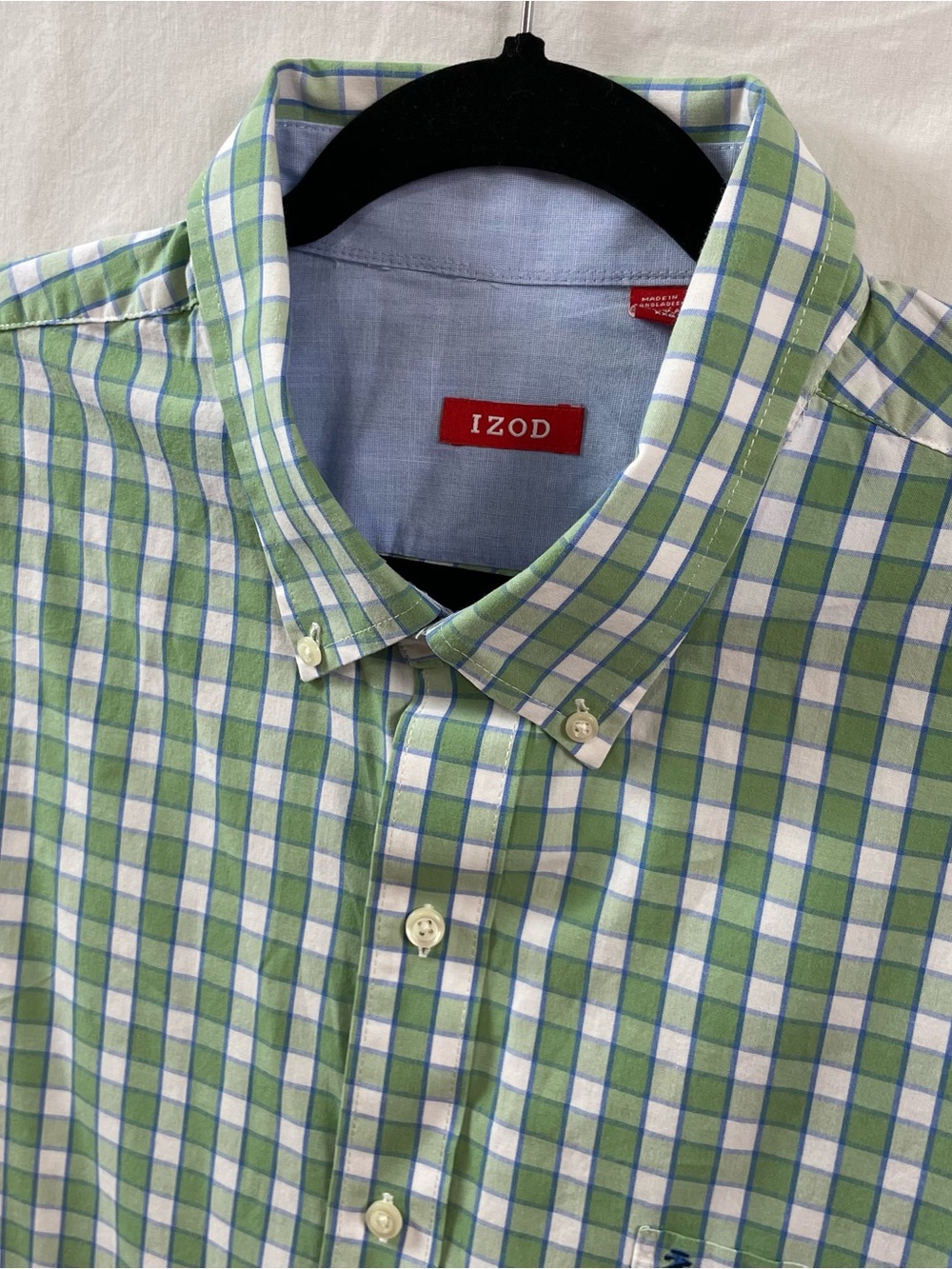 Izod Men’s XXL Green White Plaid Button-Down Shirt long sleeve casual